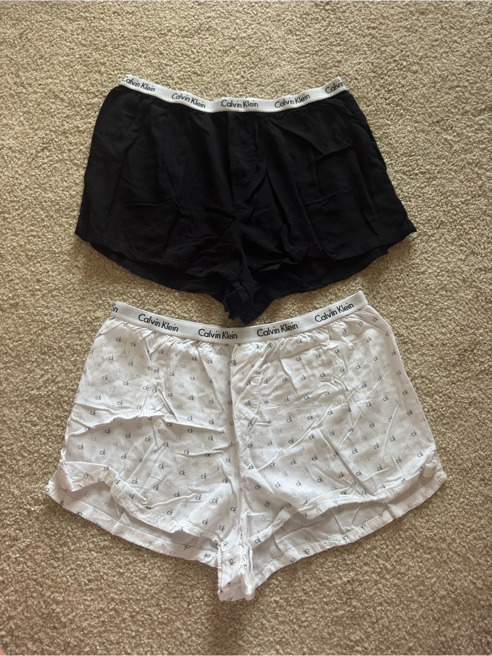 Calvin Klein Black & White Logo Waist Sleep Shorts Set